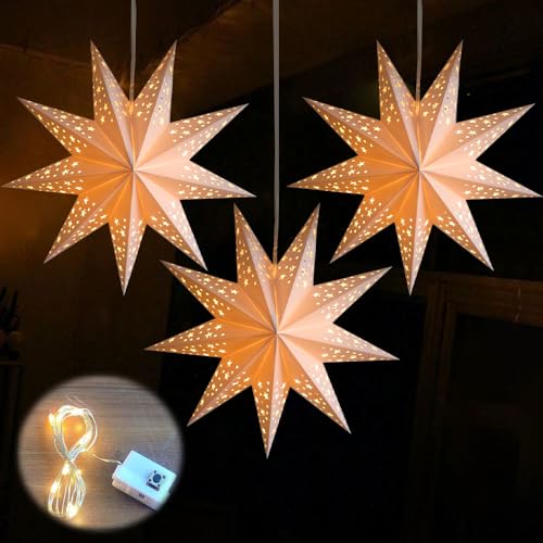 KBIBCK 3 Stück Papierstern Lampenschirm Faltstern Weihnachten mit...