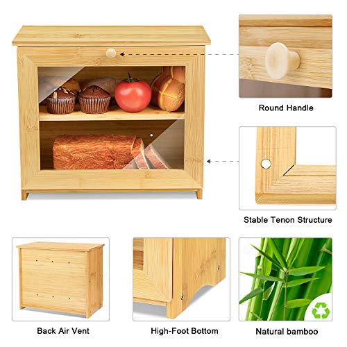 Homekoko Bamboo Double Layer Regular Bread Box, Natural Bamboo Bread Boxes For Kitchen Counter, Bamboo Capacity Food Storage (Natural Bamboo) #TOP4