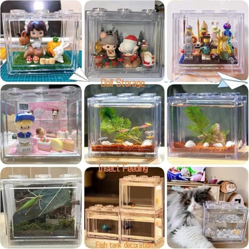 Image of Small Betta Fish Tank, Mini Fish Tank Aquarium Tank Kit with Blue Gravel & Resin Decorations, 0.6 Gallon Stackable Fish Bowl Tiny Desktop Aquarium for Sea Monkey Shrimp