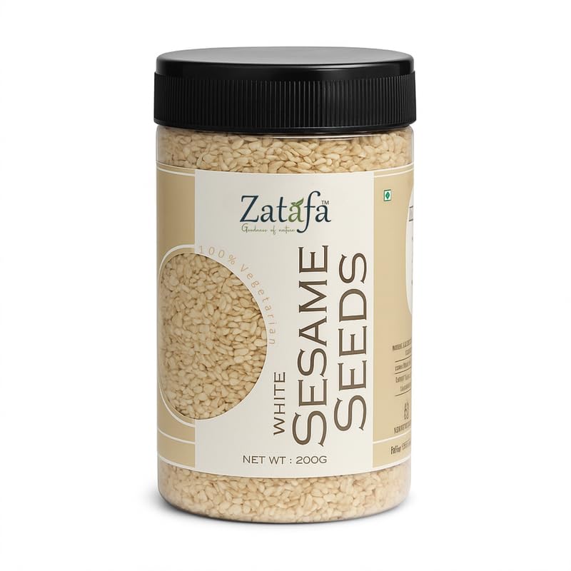 ZATAFA White Sesame Seeds | Natural & Raw Til Seeds | High in Fiber Antioxidants | Ideal for Cooking Baking Topping | Supports Healthy Diet | Immunity Friendly Plant-Based Protein - 200 Gm