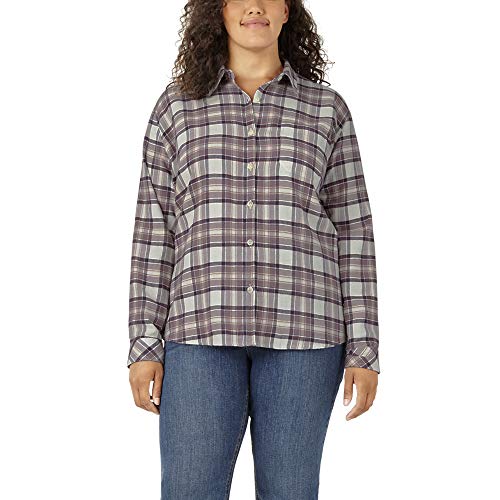 Dickies Women's Size Long-Sleeve Flannel Shirt, Dusty Violet Plaid, X-Large Plus