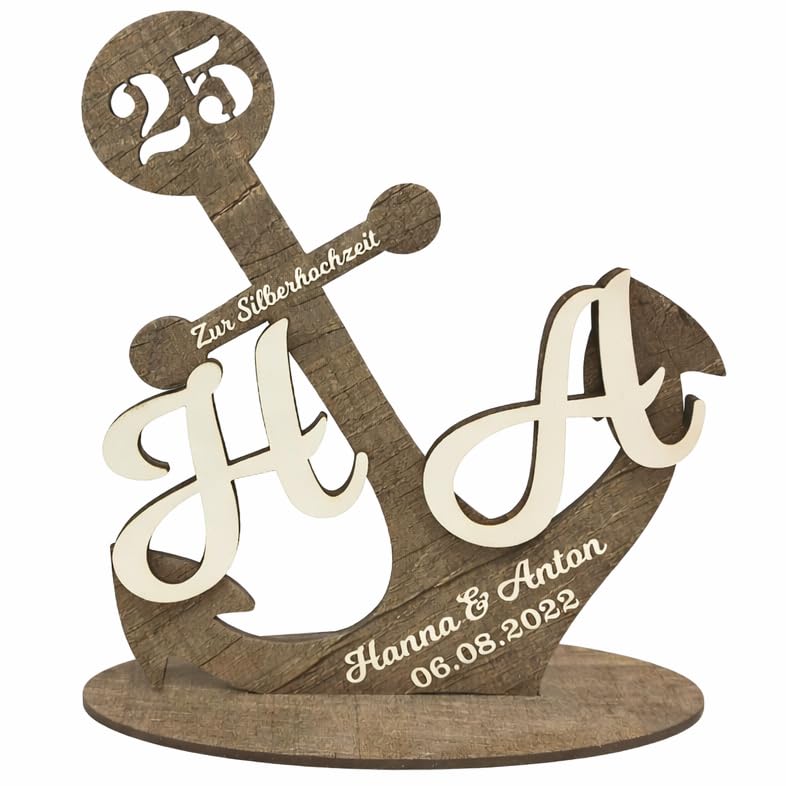 Personalisierter Anker in Holzdekor mit Gravur – Hochzeitsgeschenk & Jubiläumsgeschenk – Namen,...