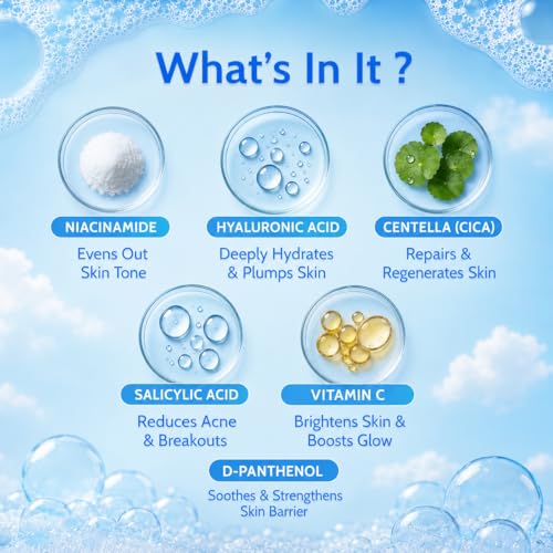 Image of Deep Cleansing Hydrating Face Wash for Oily, Acne-Prone & Dull Skin | 2% Salicylic Acid, 6% Niacinamide, Hyaluronic Acid & Vitamin C | Oil Control, Brightening & Pore Cleansing Face Cleanser for Men & Women | 100 ml