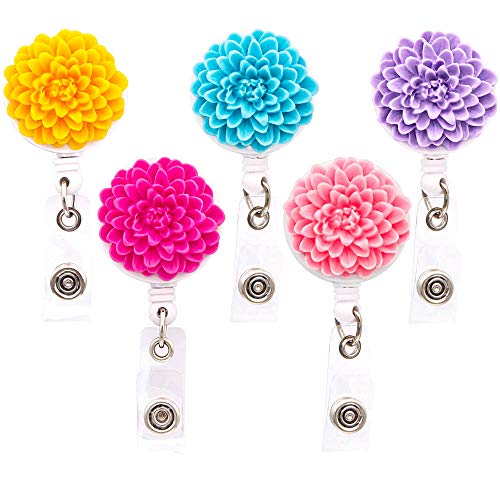 Ascrafter Multi-Layer Flower Retractable Badge Reels, ID Badge Reel Clip On Card Holders, 5 Pack