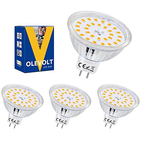 OLEVOLT Bombillas LED GU5.3 Blanco Cálido 2700K 6W Equivalente 60W Halógena, Bombilla Gu5.3 LED 12V Ojo de Buey 600LM 120° Ángulo de Haz Focos Sin Parpadeo No Regulable Pack de 4
