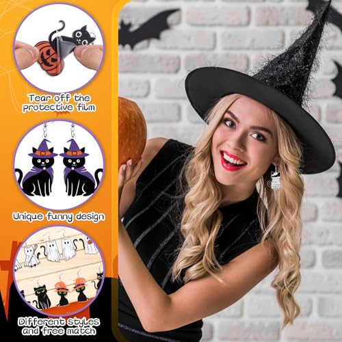 Tondiamo 16 Pairs Halloween Black Cat Earrings Ghost Pumpkin Witch Acrylic Halloween Earring Gothic Spooky Women Jewelry Gift3