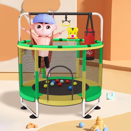 Image of StarAndDAisy 1.4 Meter Kids Trampoline with Safety Enclosure Net,Indoor&Outdoor Trampoline for Kids, Mini Round Bounce Jumper 4.5 Foot,Great Kids Gift (UPG Yellow & Blue)