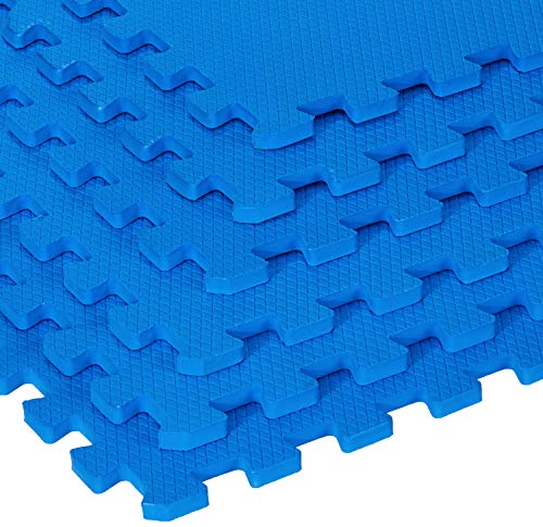 Image of Amazon Brand - Symactive 12 mm Kids Interlocking Puzzle Exercise Mat with EVA Foam Interlocking Tiles (Set of 6, Each Tile Size 2 x 2 Ft, 12 mm thickness, Blue)