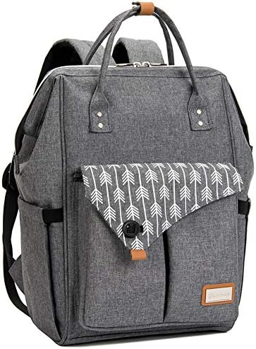 Lekebaby Diaper Bag Backpack for Mom Large Maternity Nappy Bag Changing Bags with Insulated Pockets Grey with Arrow Print