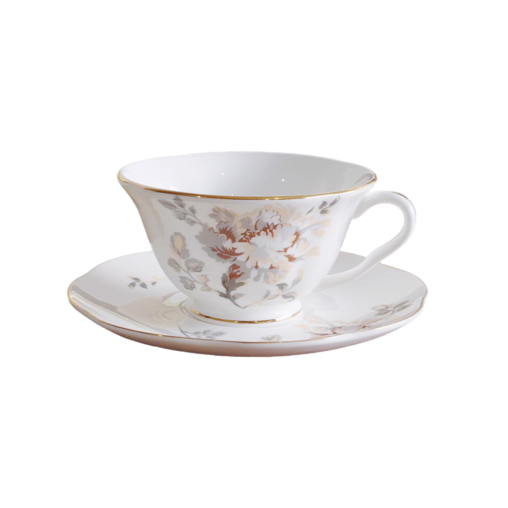 fanquare Yellow Floral Tea Cup and Saucer Set of 1, Elegant British Porcelain Coffee Cups, Afternoon Teacups for Women Adults 250ml