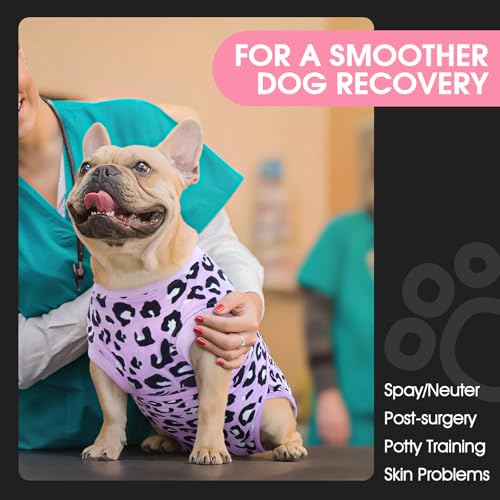 Image of FUAMEY Recovery Suit for Dogs After Surgery,Soft Breathable Dog Bodysuit E-Collar & Cone Alternative Surgical Suit,Male Female Dog Neuter Spay Suits Anti Licking Wounds Onesie Purple Leopard L