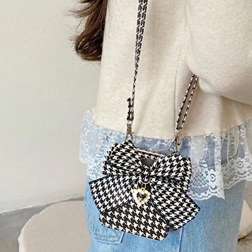 Miitoomo Galaxy Z Flip 3 Case With Strap Girly Cute For Samsung Galaxy Z Flip 3 5G Case With Big Bow And Makeup Mirror Z Flip 3 Case With Strap Pu Leather (Houndstooth) #TOP5