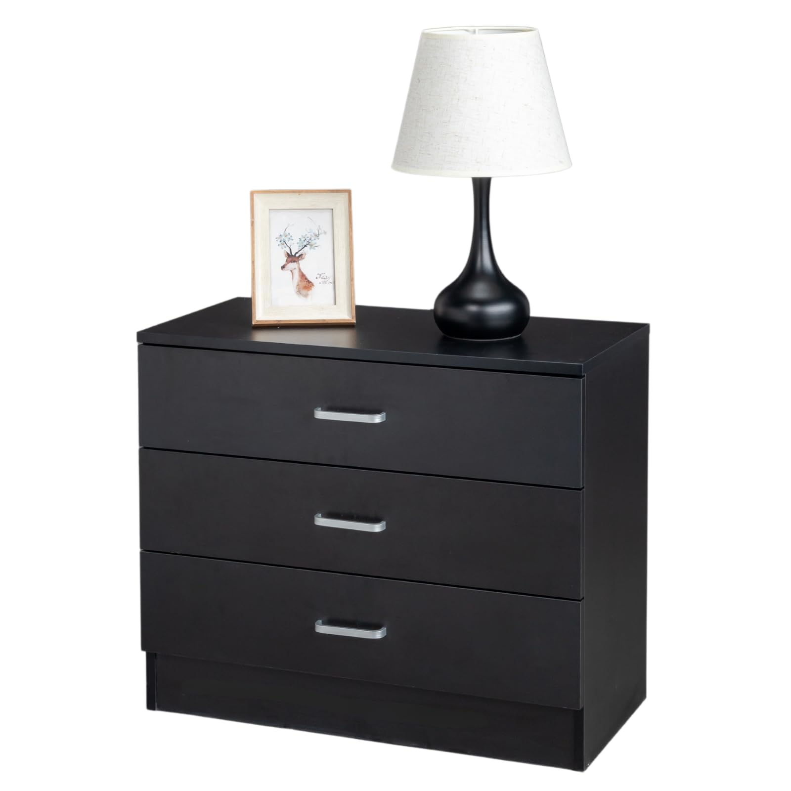 HOBBYZOO 3 Drawer Black Dresser for Bedroom, Small Dresser Chest of Drawers, Modern Nightstand, Bedroom Storage with 3 Drawers, Dresser for Living