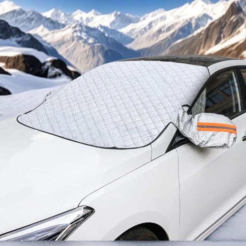Winter Car Windshield Snow Cover，Frost Ice Windscreen Covers with Side Mirrors ，Car Cover Waterproof All Weather，Car Accessories for Mid-Size Sedans, Hatchback，(57'x42')