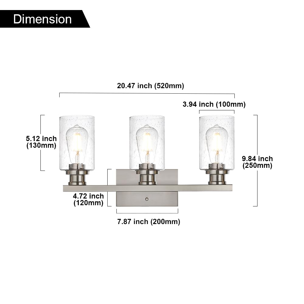 Brushed Nickel Bathroom Vanity Lights - 3 Light Wall Fixture -4