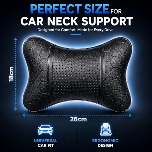 Image of Adroitz Car Neck Rest Pillow Set of 2 - Ergonomic Breathable Seat Headrest Cushion for Driving - Universal Fit Interior Accessory for Neck Support & Head Rest - Premium Car Pillow for Seat Comfort