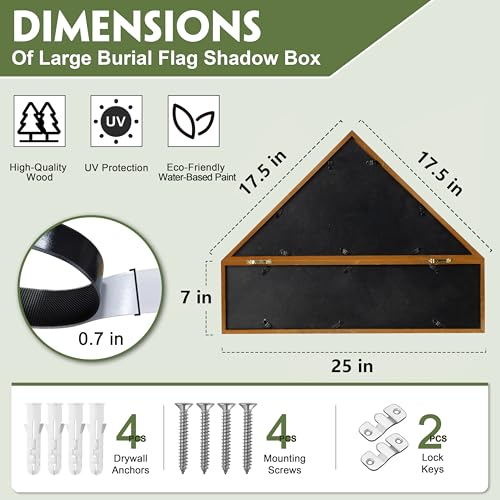 Large Burial Flag Display Case Veteran Military Medal Shadow Box Fits 5' x 9.5' Folded American Funeral Flag Wooden Memorial Display Frame Gift for Grandfathers, Fathers, Comrade-in-arms, Brown by DANF FLAG - Image 2
