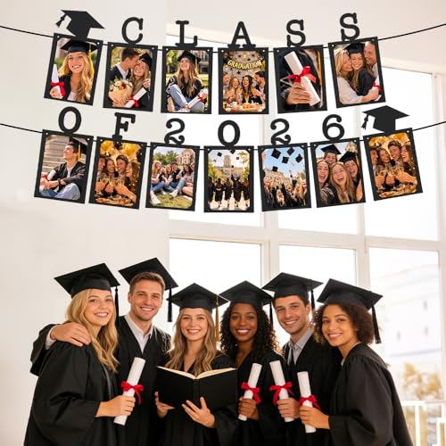 Image of Class of 2026 Graduation Photo Banner, Graduation Photo Display Decorations, Class of 2026 Party Decorations for College Senior, High, Middle, Junior, Kindergarten Pictures Display Grad Party Supplies