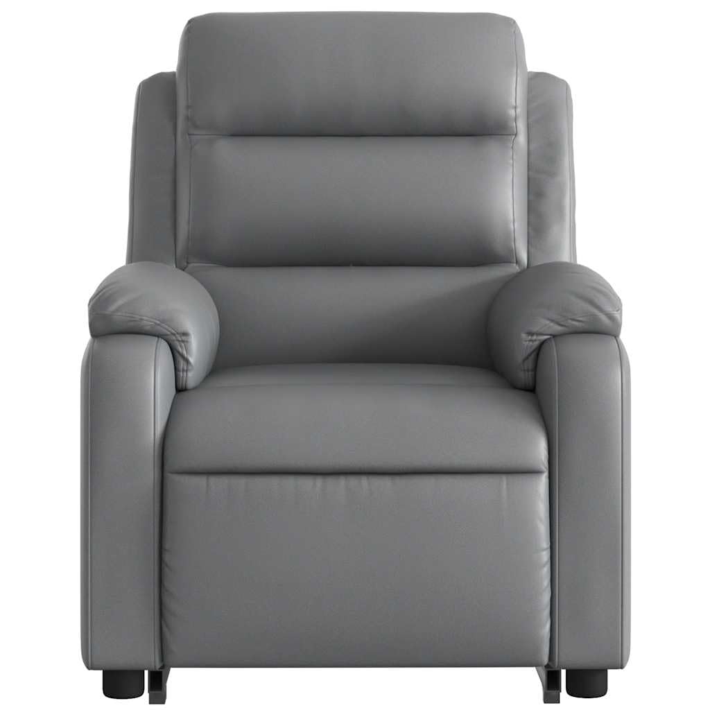 Sillón elevador eléctrico reclinable con masaje por vibración, gris de piel sintética, 6 puntos de masaje, función elevación e inclinación 135°, estructura estable,