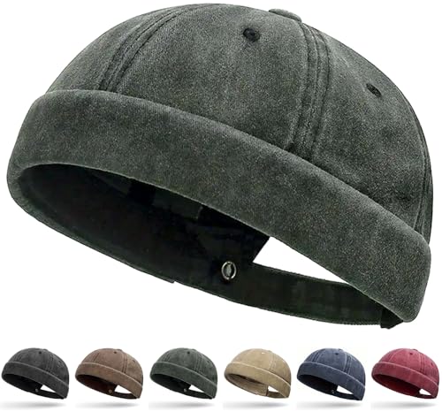 Initlove Docker Hat for Men Vintage Brimless Sailor Hat Beanie Cap Green