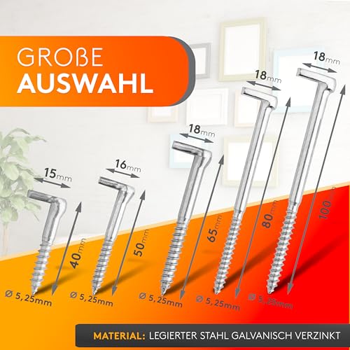 HENK Schraubhaken mit Kreutzschlitz 10 St. | Wandhaken zum schrauben | Haken zum schrauben | Hakenschraube galvanisch verzinkt | Wandhaken | Drehhaken | Hohe Tragkraft 5,25 (65 mm)