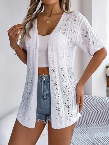 Image of Spicy Sandia Women's Loose Fit Short Sleeve Crochet Cardigan Sweaters for Summer