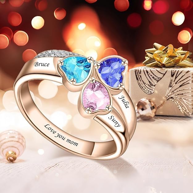 Custom Multi-Stone Family Ring 925 Sterling Silver/10K/14K/18K Gold Colored Personalized (2-8 stones) Birthstone Engraved Ring for Women Mom Wife Jewelry Gifts - Image 4