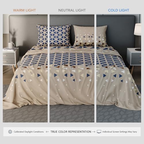 Image of BLISSHOME SoftTouch 150TC Cotton King Size Printed Bedsheet with 2 Pillow Covers for Double Bed, Silky Smooth Bedding Set, Breathable, Easy Maintain, Geometric Pattern - Sandy Beige (228cm X 274cm)