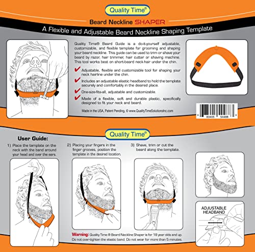 Quality Time Beard Neckline Shaper Guide; A Hands-Free, Flexible And Adjustable Beard Template, Do-It-Yourself Neck Haircut Trimmer Tool Kit - Beard Lineup Shaping Stencil, Made In Usa #TOP5