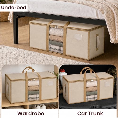 Image of Storite Jumbo Super-Size 78L Canvas Moisture Proof MultiPurpose Heavy Duty Storage Bag for Toys /Stationery /Blankets /Clothes /Moving Bag With Strong Reinforced Handles Rectangular | Cream (84x26x36cm)