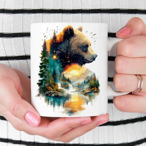 Vaso de Café Cerámico con Diseño de Oso y Naturaleza 11 oz miniatura 2