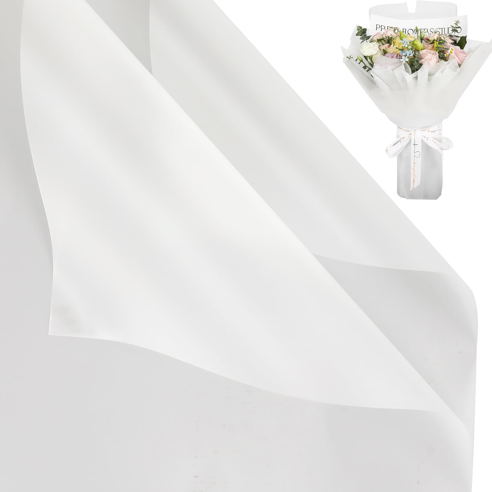 Photo 1 of NESCCI 20 Sheet Flower Wrapping Paper - Waterproof Floral Bouquet Wrapping Paper, Florist Supplies Packaging Paper for Wedding Birthday Gift DIY(Misty Transparent White)