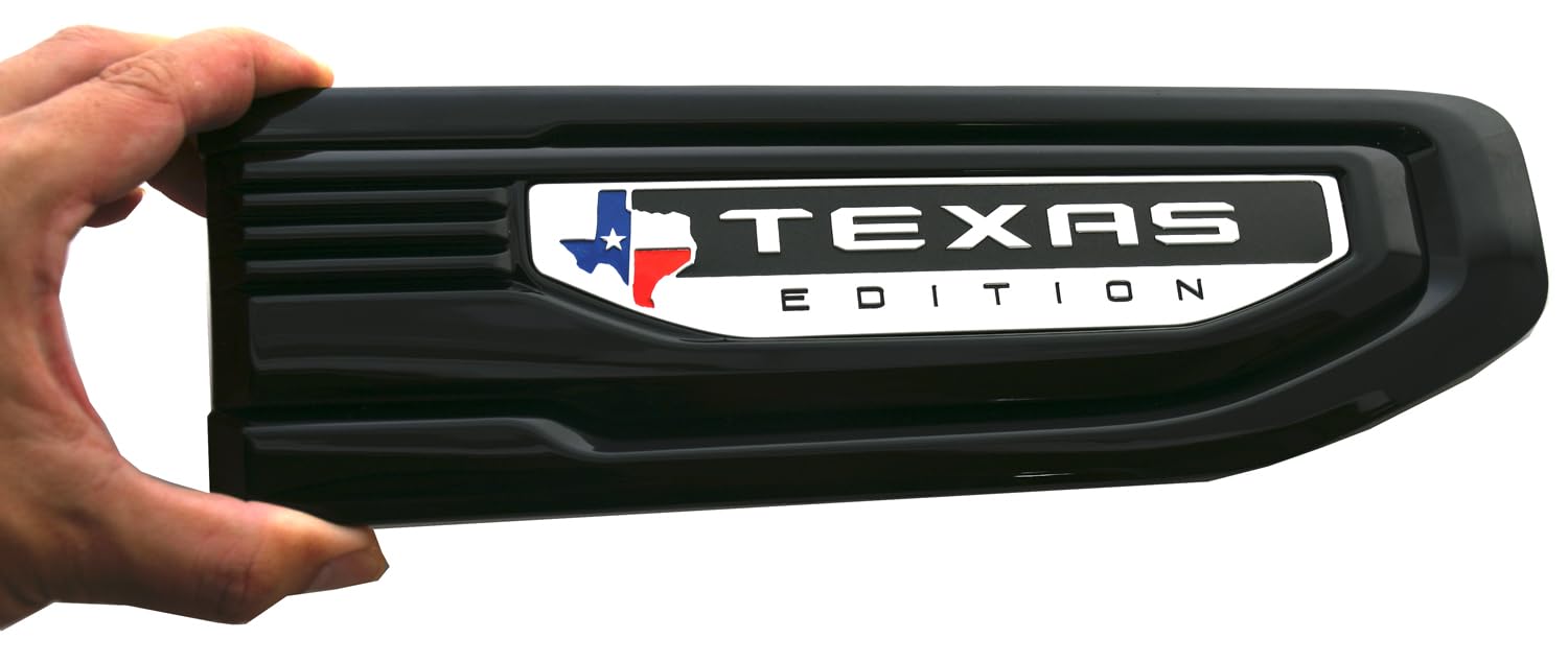 Coppia di emblemi di ventilazione Texas Edition 3D per lato conducente e passeggero, compatibili con Sierra GM 85160715 86532094 2019-2025 (linea nera)