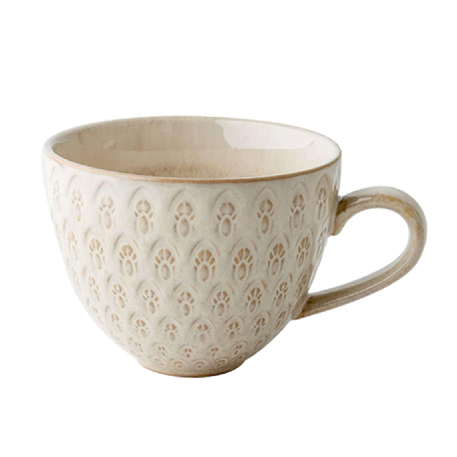 Bol à nouilles en céramique, Bol de nouilles instantanées en céramique, tasse à café Vintage 500ml, soupe avec poignée, petit bol déjeuner for crème glacée(White)