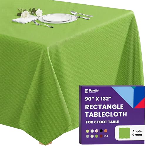 Image of Gee Di Moda Rectangle Tablecloth - 90 x 132 Inch Apple Green Table Cloth for 6 Foot Tables with Floor-Length Drop - Heavy Duty Washable Fabric for Holiday Party, Dinner, Weddings & Baby Shower