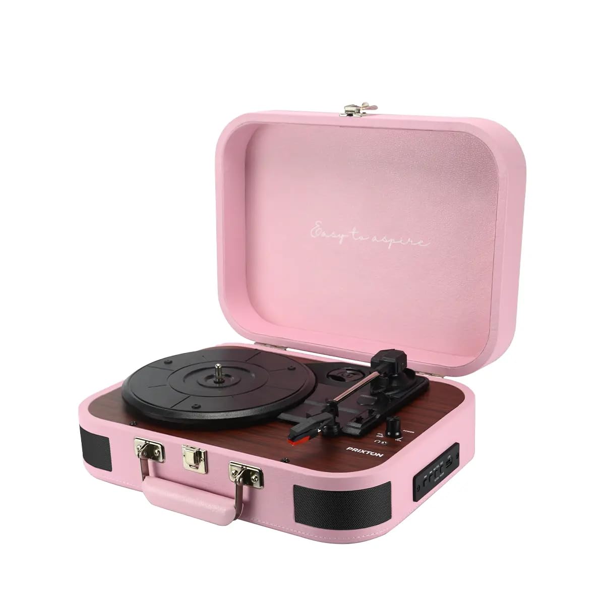 PRIXTON VC600 - Platine Vinyle Tourne-Disque Vintage, Lecteur de vinyles et de Musique Via Bluetooth et USB, 2 Haut-parleurs intégrés, Design Mallette, Couleur Rose