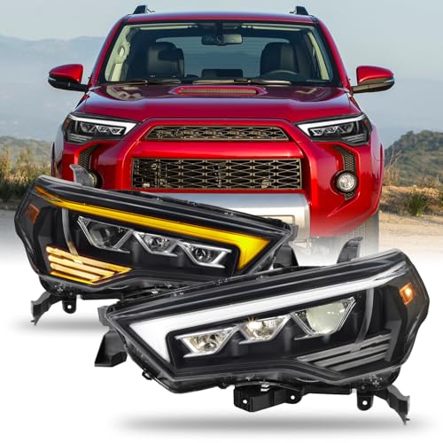AKKON - Fits 2014-2023 Toyota 4Runner [Halogen Type] Projector Black Headlights Pair Driver+Passenger w/LED Tube Signal