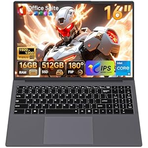Computadora portátil de 16 pulgadas, procesador Core i5 (hasta 3.6 GHz) 16 GB de RAM 512 GB SSD, Win 11 Pro Office Suite 1920×1200 FHD 16:10 IPS Display Notebook 2.4G y 5G WiFi 5 BT5.0 RJ45