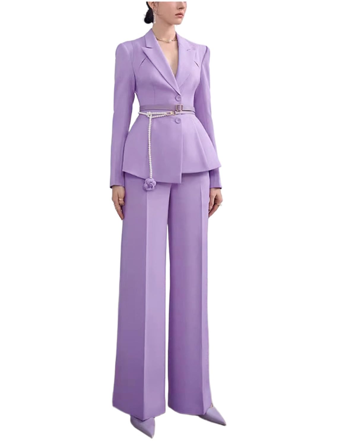Ulnomio Womens Suit Peak Lapel Single Breasted Button Business Dinner Two Pieces