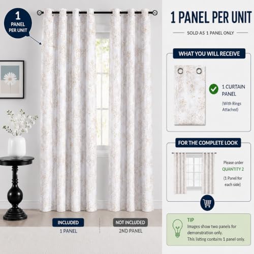 Image of BFAM Floral Print 100% Blackout Curtain with Black Linning at Back, Floral Print Curtains for Living Room /Bedroom Thermal Insulated Energey Saving Flower Curtain, Pack of 1 Curtain