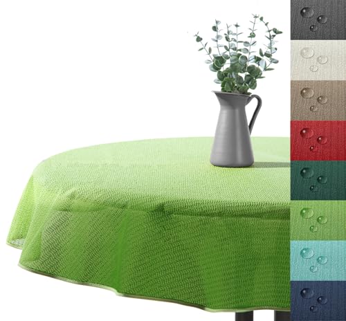 Outdoor Tischdecke Gartentischdecke wasserfest wetterbeständig rutschfest waschbar Outdoortischdecke Weichschaum Garten Balkon Camping Party Tischdeko Typ883 hellgrün 140 cm rund