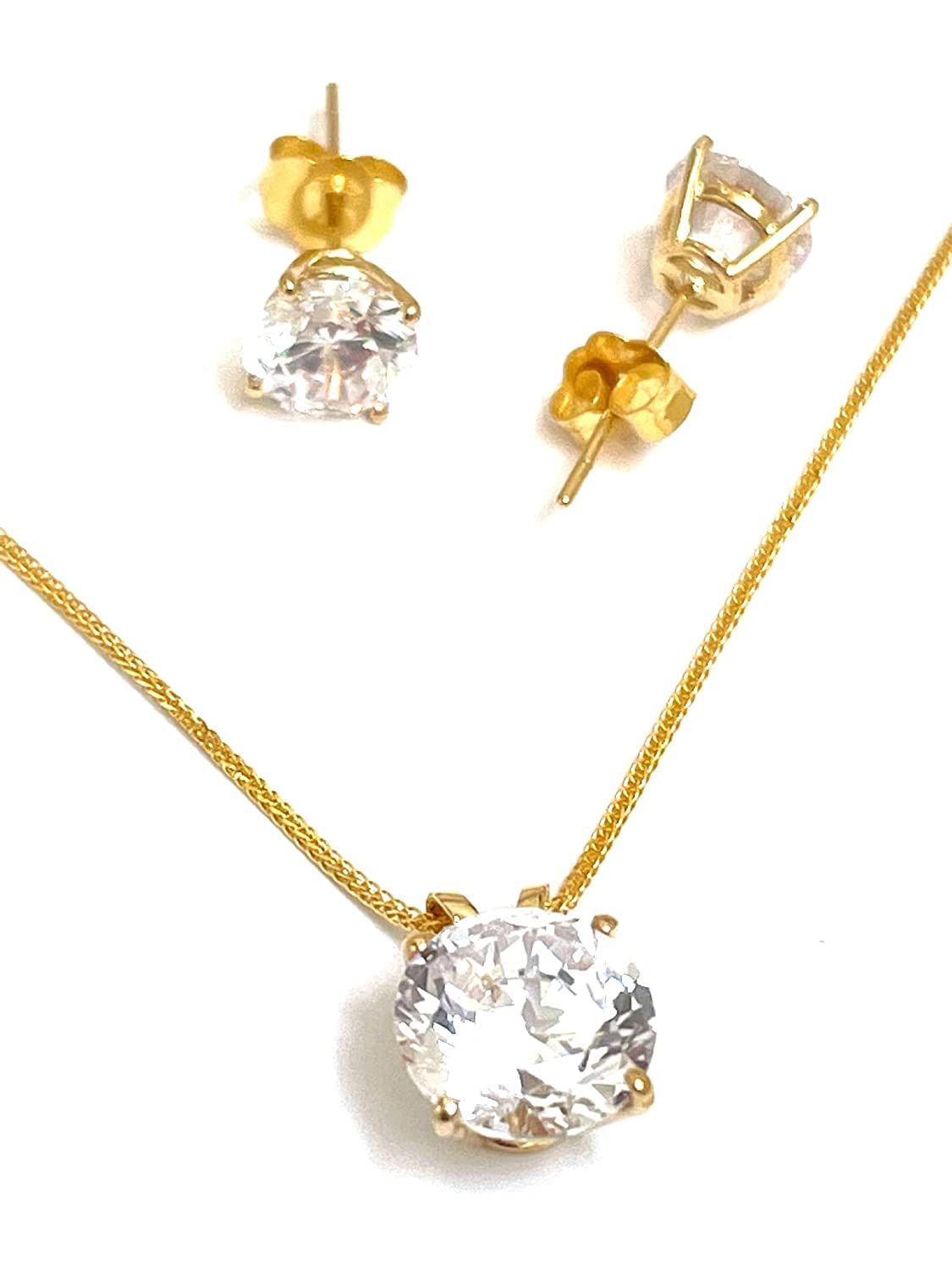Handmade3.5ct Designer Diamond Solitaire Gold Necklace Earrings SOLID 18k HANDMADE Jewellery for women Diamond Pendant Necklace and Earring SETS 18K Diamond Pendant 8mm 18K Diamond Ear Stud 6mm NEW YEARS