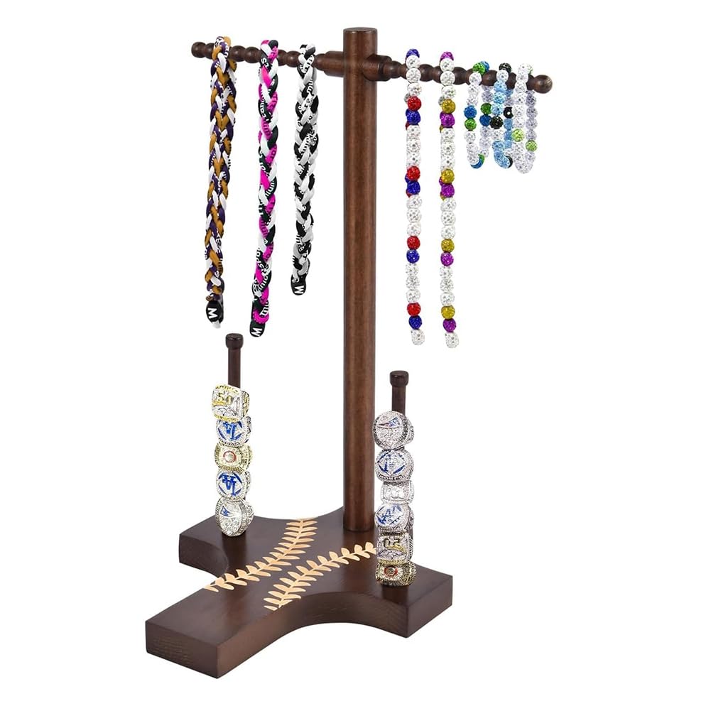 Hndhbfgrt Drip Necklace Wooden Jewelry Tower Organizer Holder, Softball or Baseball, Championship Ring Display Base