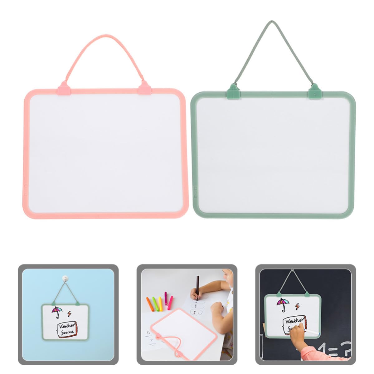 YARNOW 2pièces Tableau Effaçable à Sec Petit Format Double Face Tableau Écriture Suspendu Multifonction pour Bureau et Maison Lot de Planches Légères Réutilisables Orangé et Gris Vert