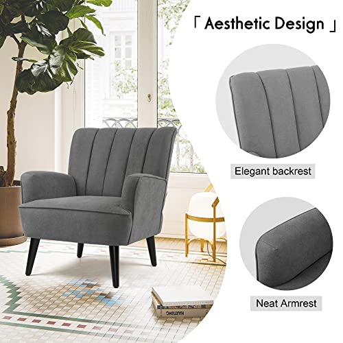Lsspaid Accent Chairs, Fabric Upholstered Armchairs, Mid Century Modern Accent Chair, Wooden Living Room Chairs, Single Sofa, Grey, Set Of 1 #TOP4
