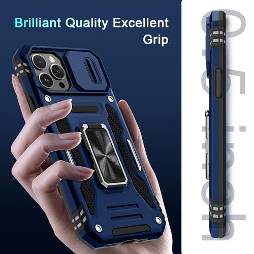 DEERLAMN Case for iPhone 13 Pro Max with Slide Camera Cover+Screen Protector(1 Pack),Rotated Ring Kickstand Military Grade Shockproof Protective Cover 6.7 Inch-Navy Blue by DEERLAMN - Image 7