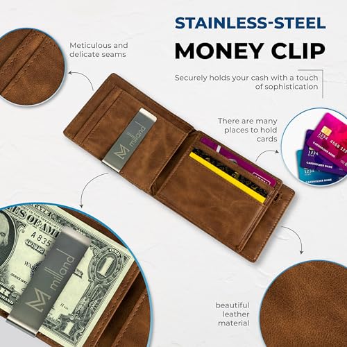 Milland Premium Minimalist Men's Wallet with RFID Blocking, Money Clip, and Card Holder - Elegant Gift Box (Bi-Fold Wallet, Carbon Blue & Black)2