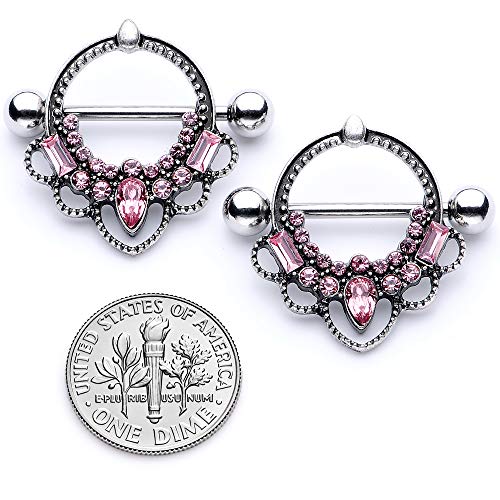 Body-Candy-2Pc-14G-Nipplerings-Piercing-Women-316L-Steel-Color-Accent-Nipple-Shield-Nipple-Ring-Set-16mm