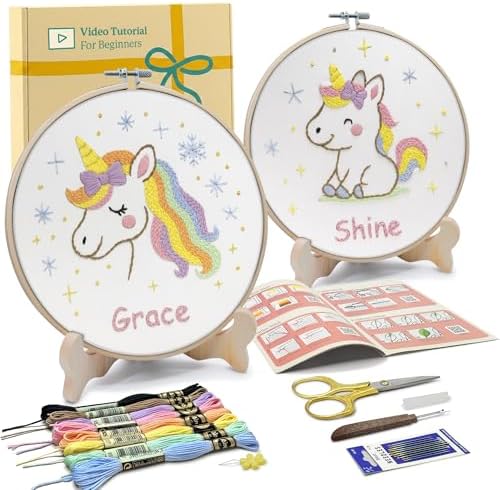 Bradove Embroidery Kit for Kids and Adults, Unicorns Embroidery K...