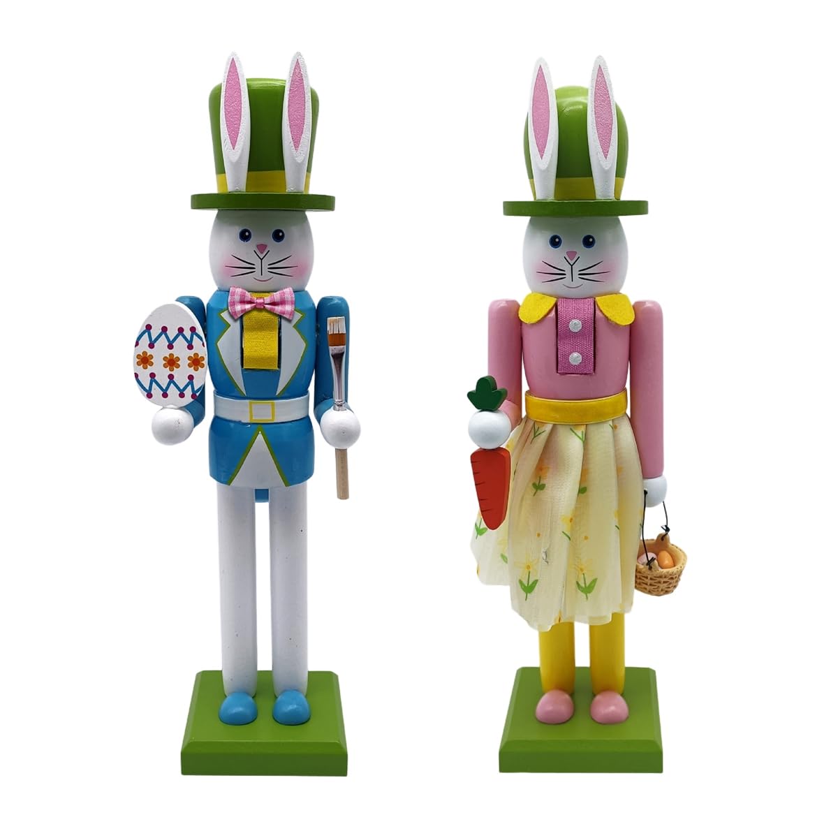Photo 1 of **BOTH HEADS NEED TO BE REGLUED***Eforcase 2PCS Easter Nutcracker Figurine Decor Wooden Bunny Nutcracker Christmas Statue Wood Sculpture Home Decorative Nutcracker Decor Table Centerpiece Holiday Spring Easter Decorations